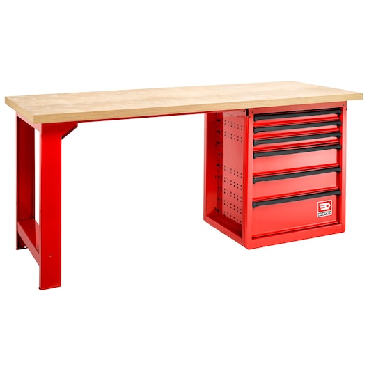 Maintenance workbench, 6 drawers, 569 x 421 mm, 700 x 40 mm, wooden worktop, 2 m