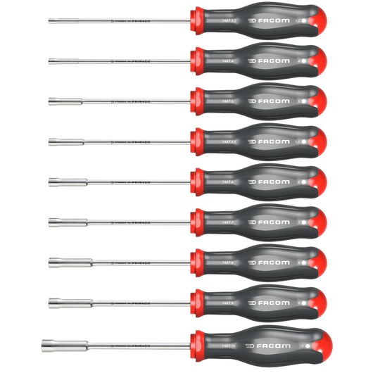 Forged socket wrenches with metric screwdriver handle, 9 pieces