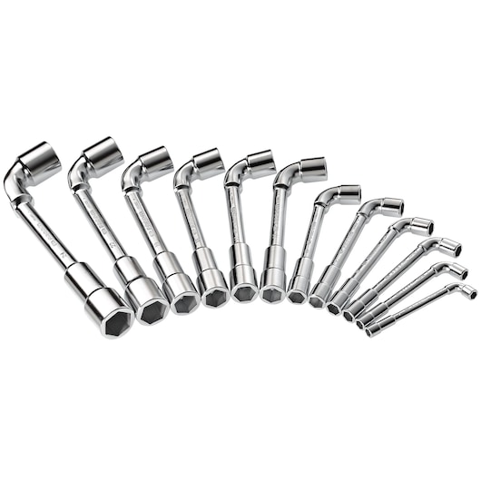 Angled-socket wrench, (6 x 6 Points) set, 12 pieces (7 to 24 mm)