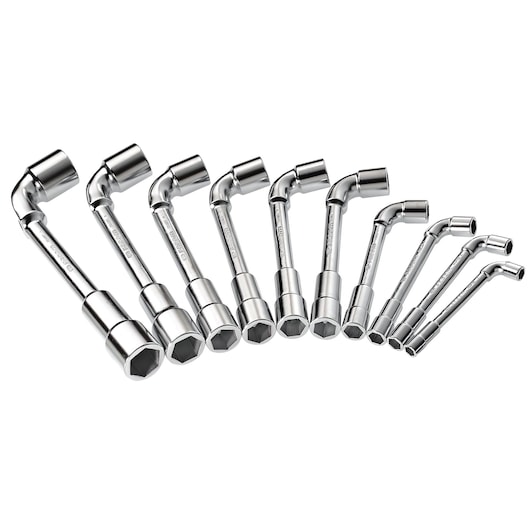 Angled-socket wrench, (6 x 6 Points) set, 10 pieces (5/16" to 7/8")