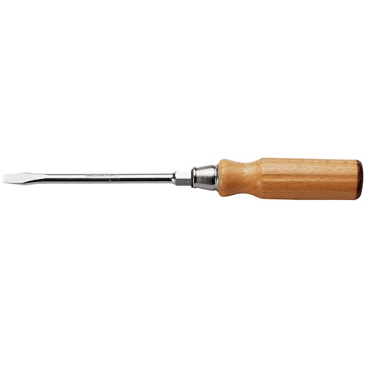 Screwdriver for slotted head hexagonal forged blade with wood handle, 5.5 x 100 mm