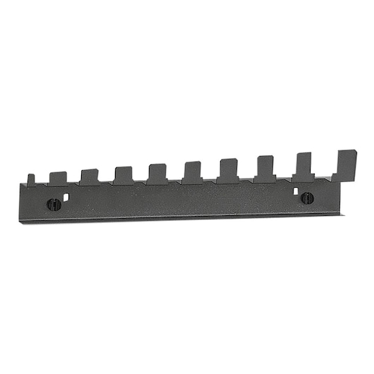Metal tool rack for 9 pipe wrenches, size 8 to 19
