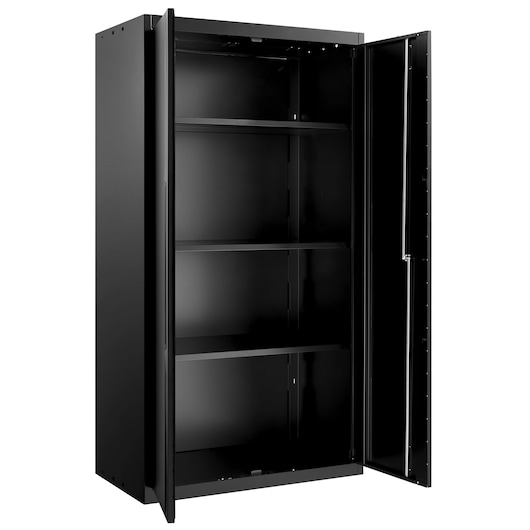 Side view of tall storage cabinet 1000mm RWS2 black doors open