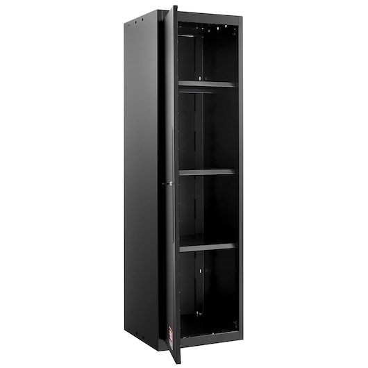 Side view of tall storage cabinet 500mm RWS2 black door open