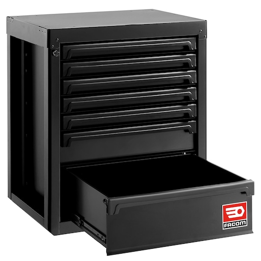 Side view of base unit 7 drawers RWS2 black drawer open